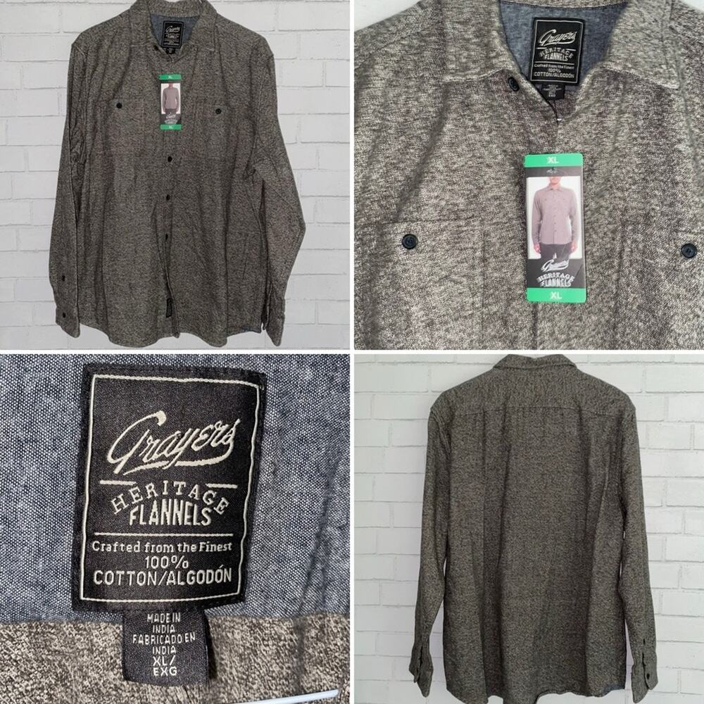 New! GRAYERS $125 Harrison Heritage Flannel Gray Jaspe Sold Out XL NWT